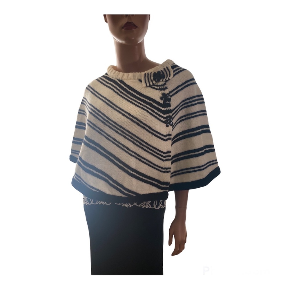 Ideaology Poncho Sweater Womens OS Wool Stripe